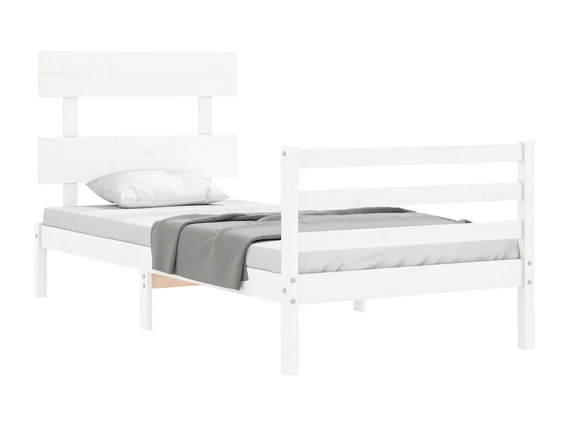 Estrutura de cama com cabeceira 100x200cm madeira maciça branco