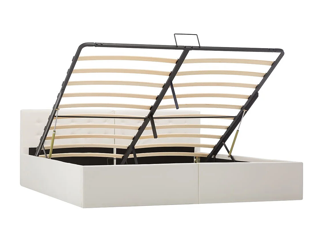 Cadre de lit à rangement hydraulique Blanc Similicuir 180x200cm