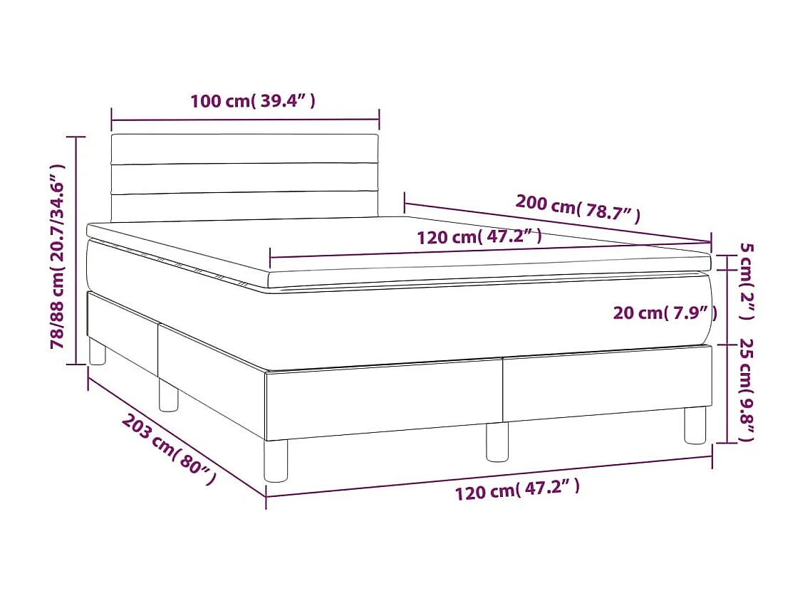 Cama box spring con colchón tela gris taupe 120x200 cm