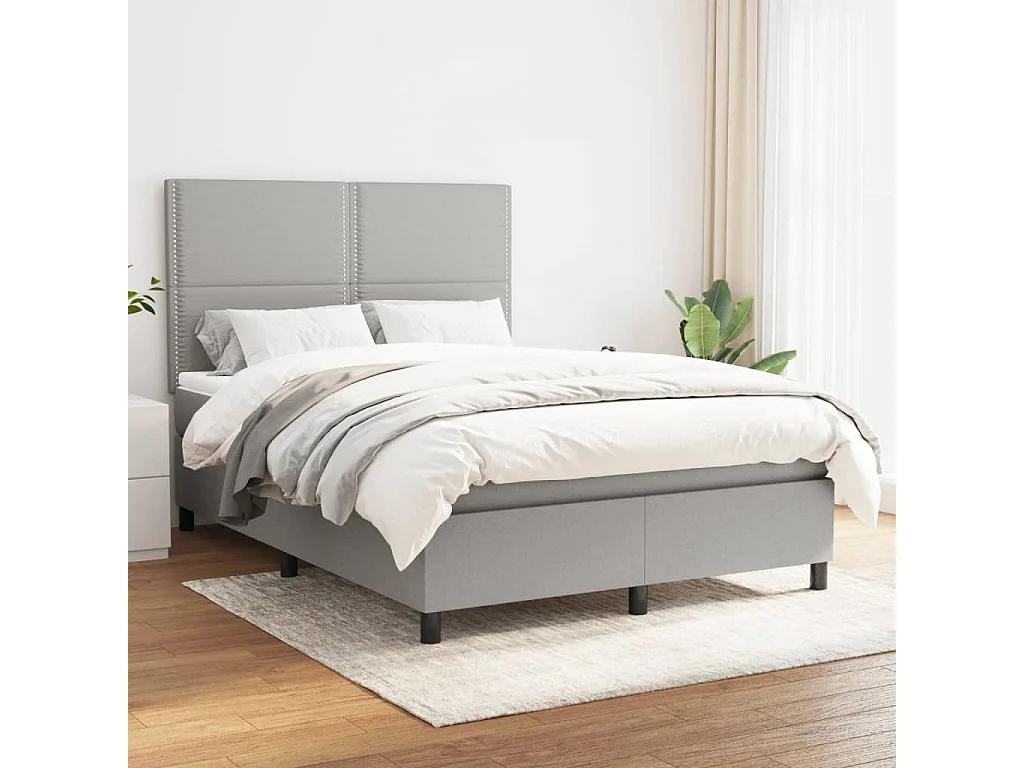 Cama box spring con colchón tela gris claro 140x190 cm
