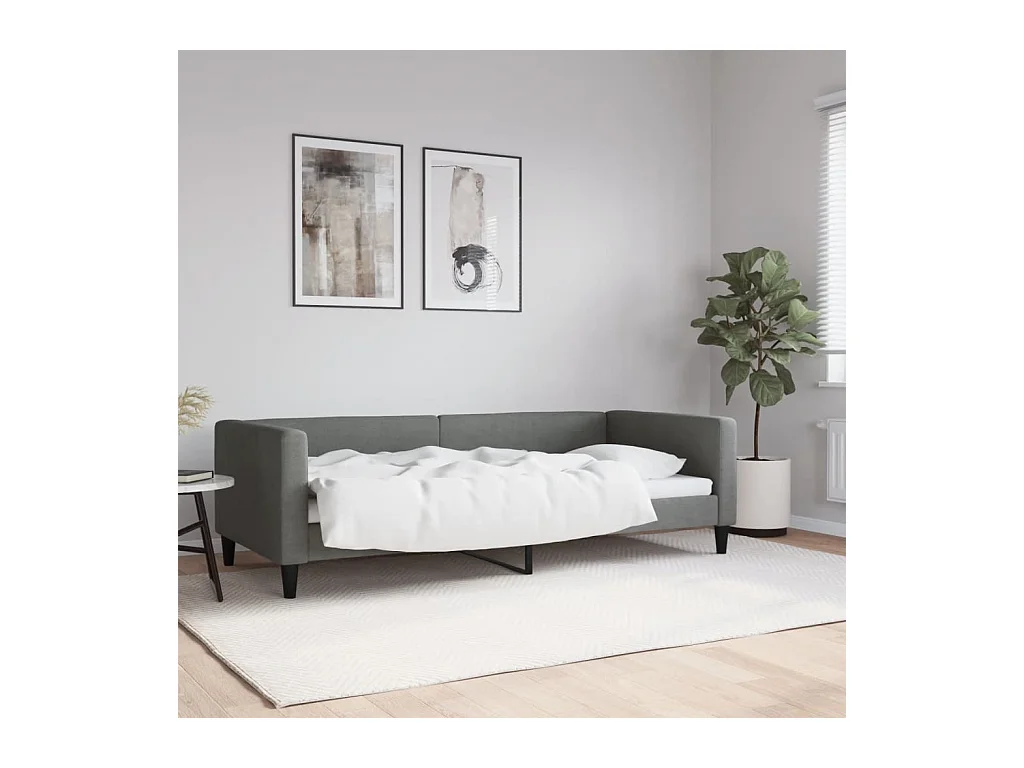 Lit de jour gris foncé 90x200 cm tissu