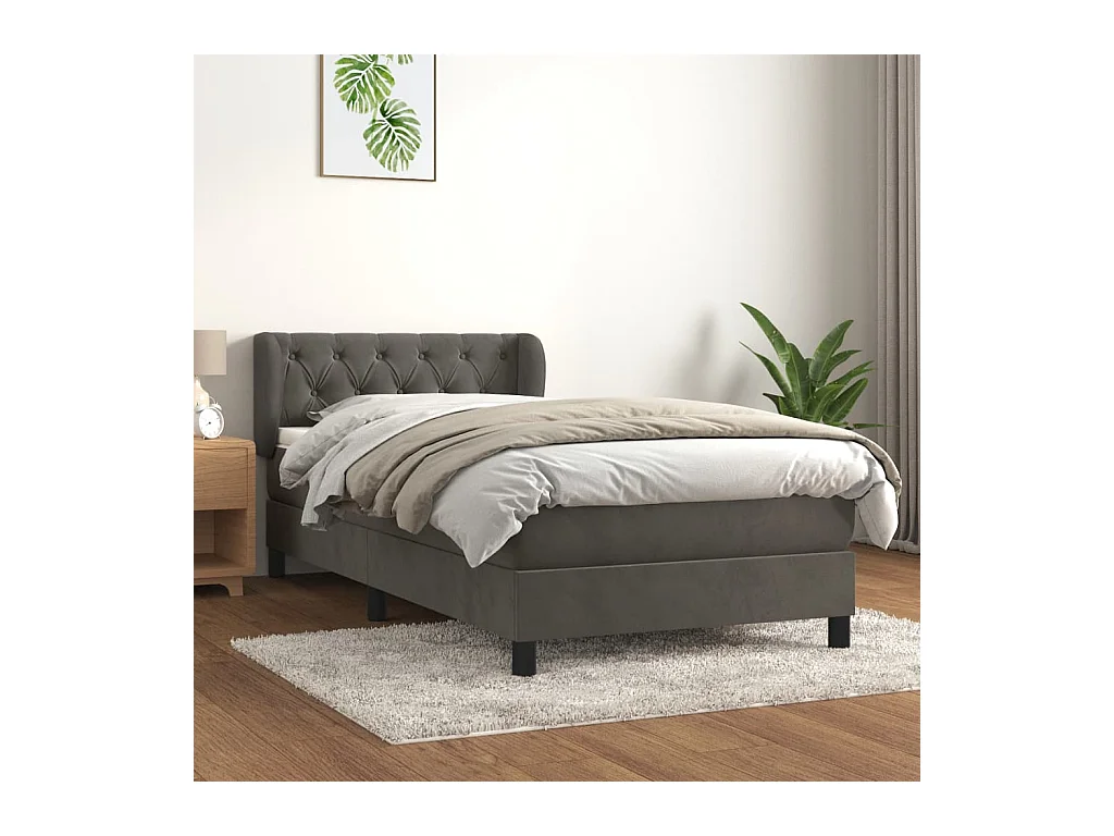 Lit à sommier tapissier et matelas Gris foncé 80x200 cm Velours