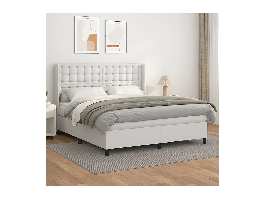Cama box spring con colchón cuero sintético blanco 180x200 cm