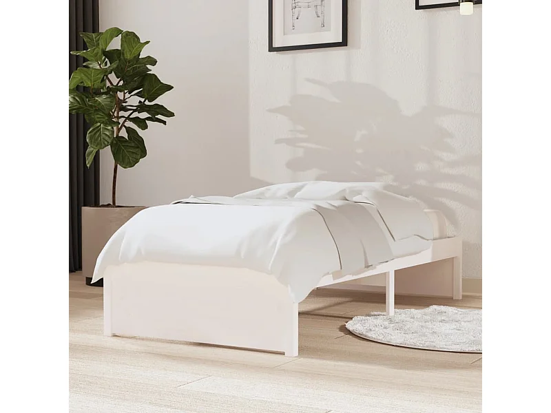 Cadre de lit Blanc Bois massif 75x190 cm Petit simple