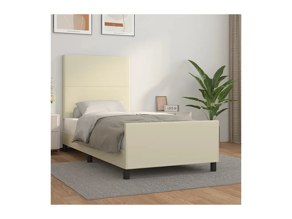 Bedframe met hoofdbord kunstleer crèmekleurig 90x200 cm