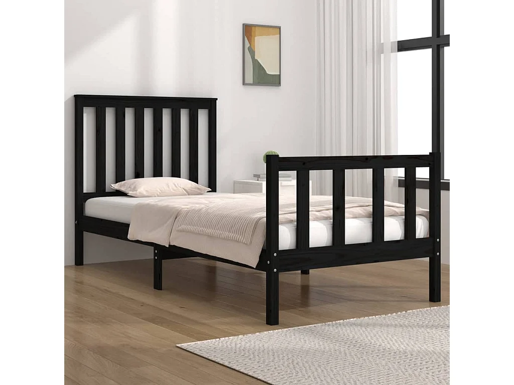 Cadre de lit Noir Bois de pin massif 75x190 cm Petit simple