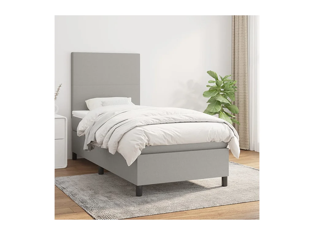 Cama box spring con colchón tela gris claro 80x200 cm