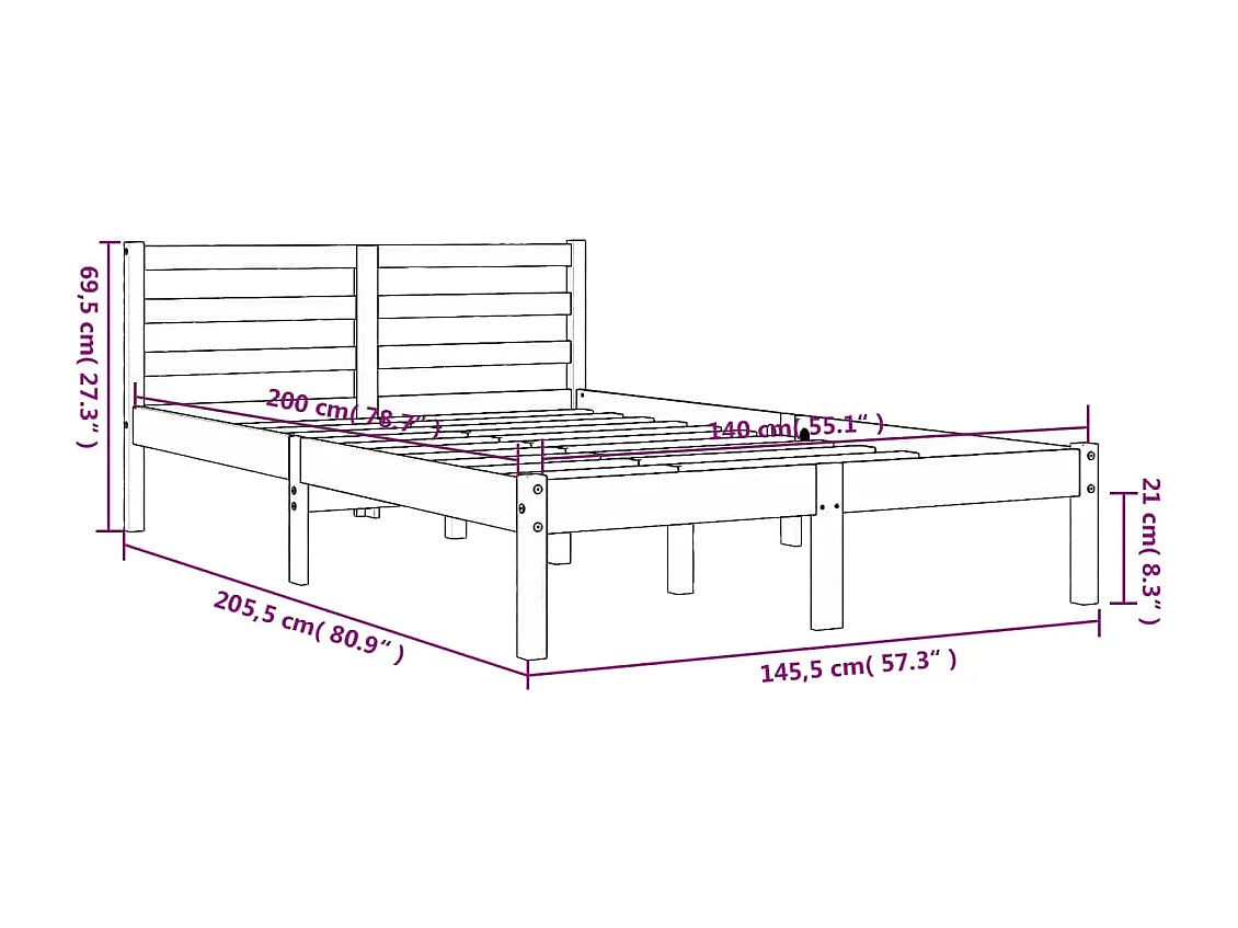 Cadre de lit cire marron 140x200 cm bois de pin massif