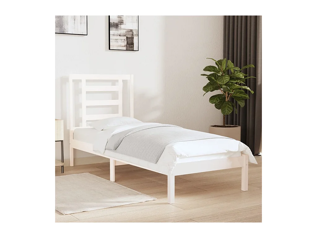 Estructura cama individual madera maciza blanco 75x190 cm