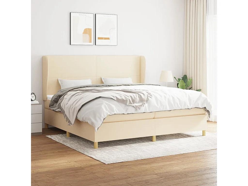 Lit à sommier tapissier avec matelas Crème 200x200 cm Tissu