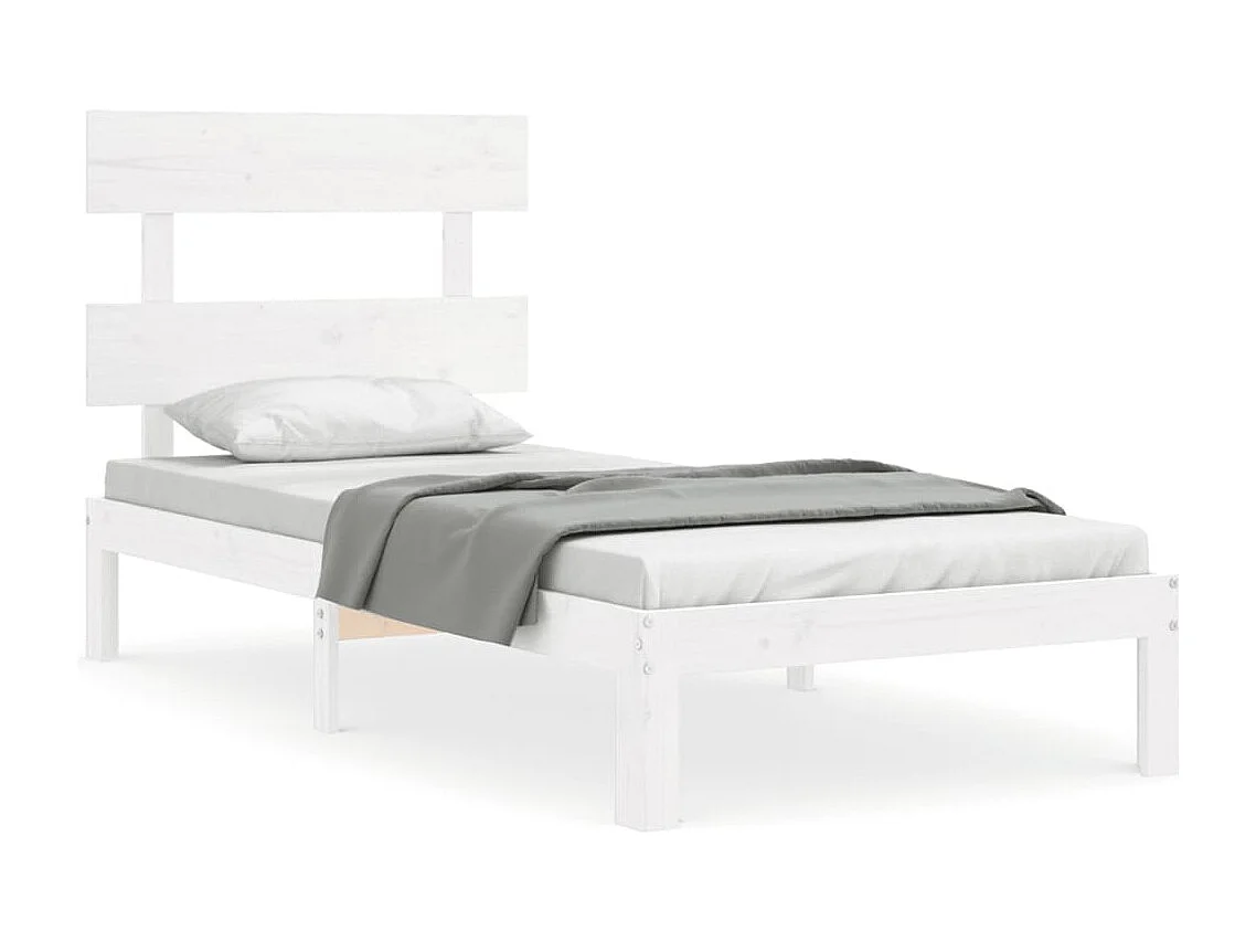 Estrutura de cama com cabeceira 100x200cm madeira maciça branco