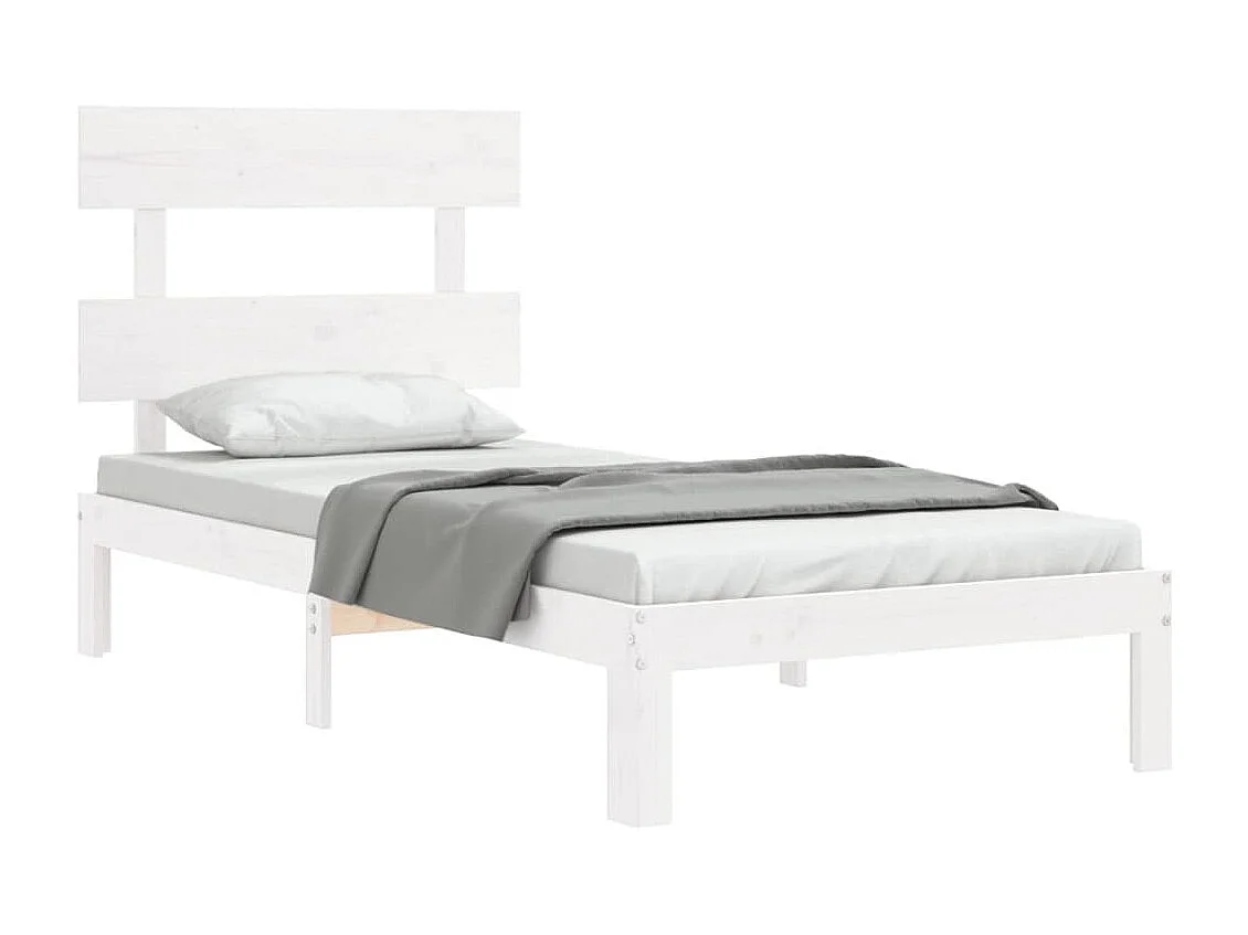 Estrutura de cama com cabeceira 100x200cm madeira maciça branco