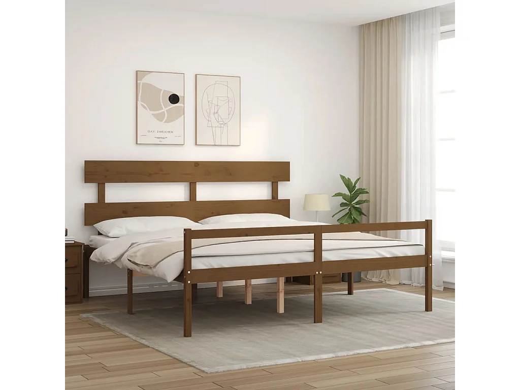 Estrutura cama c/ cabeceira 200x200cm maciço castanho-mel