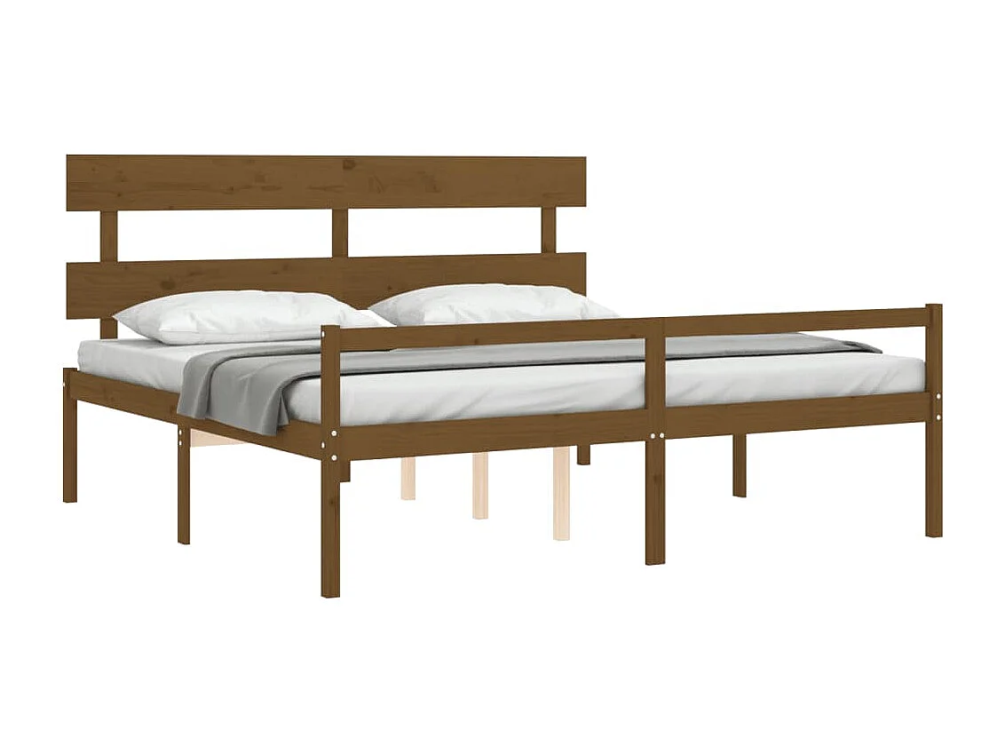 Estrutura cama c/ cabeceira 200x200cm maciço castanho-mel