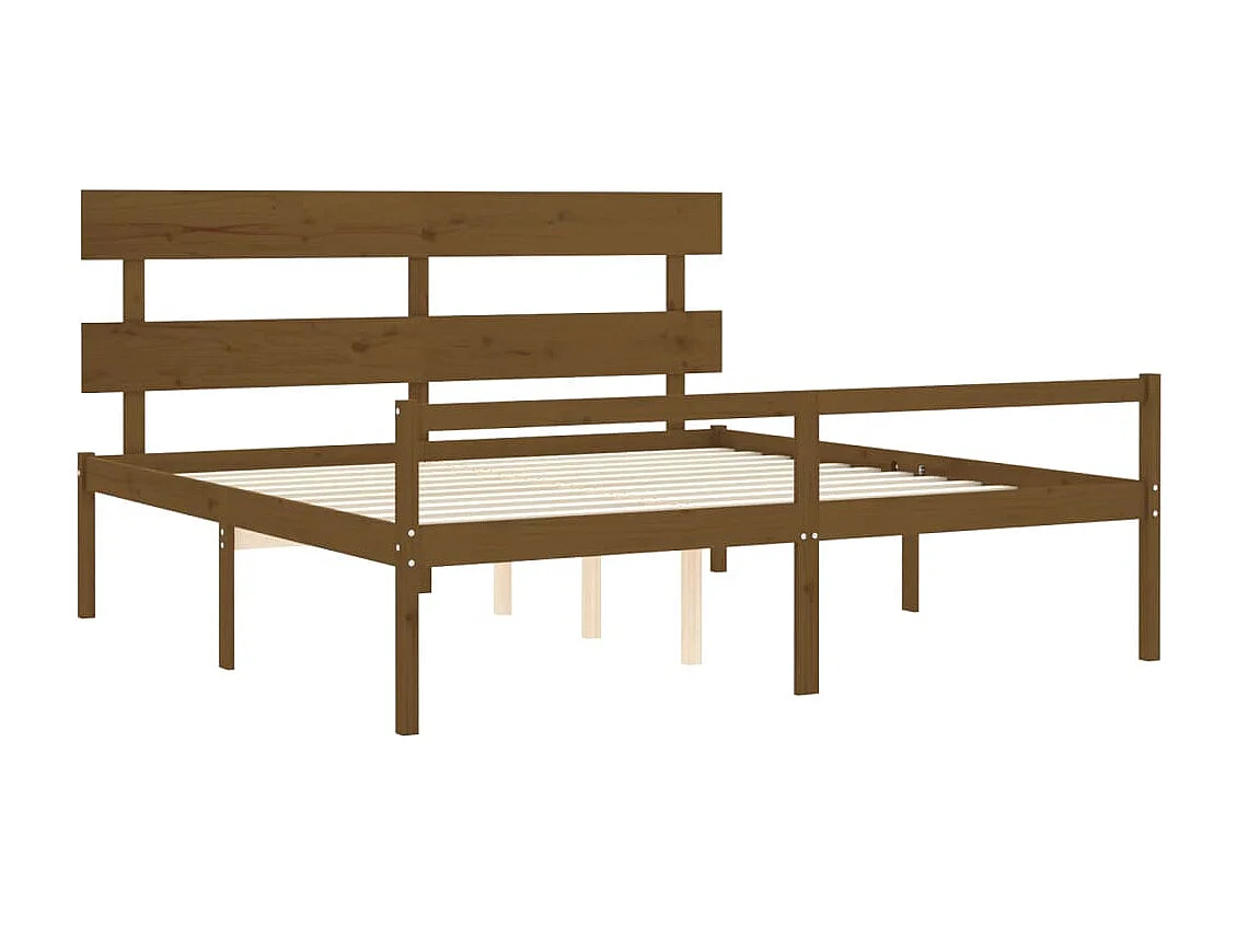 Estrutura cama c/ cabeceira 200x200cm maciço castanho-mel