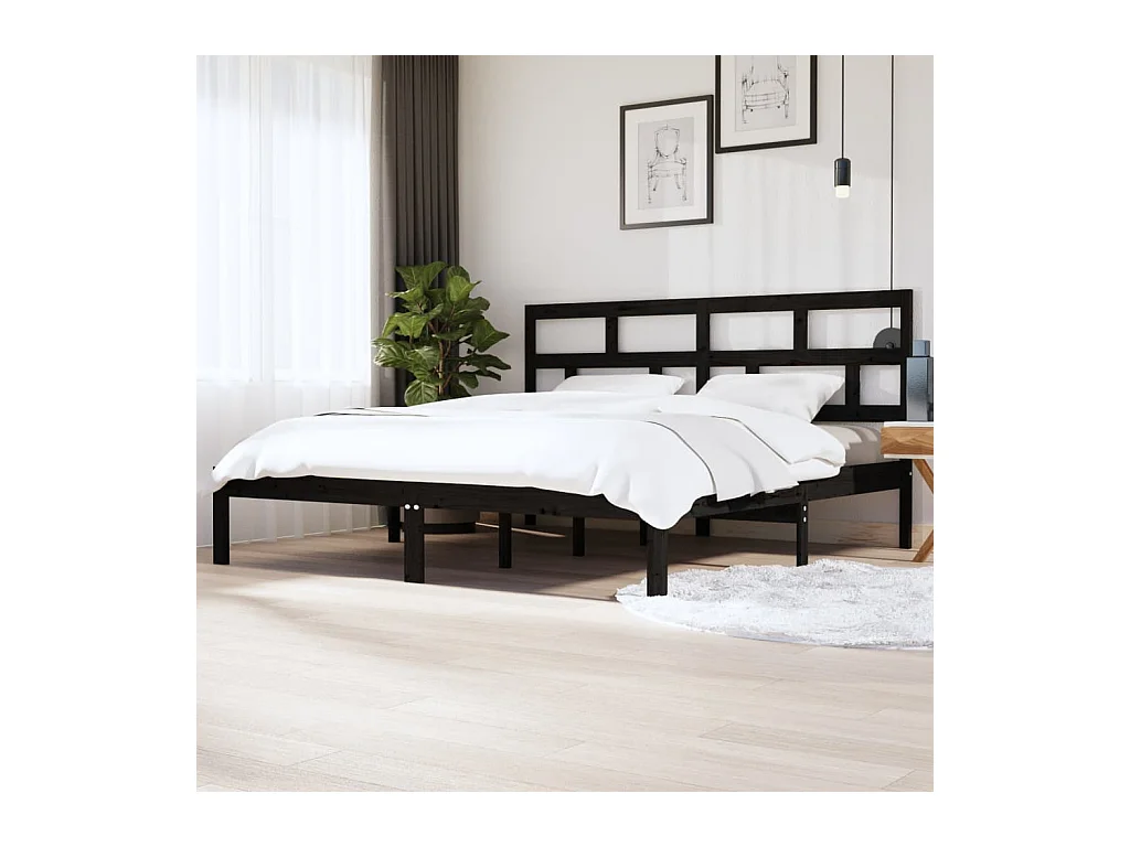 Estructura de cama de madera maciza de pino negra 200x200 cm