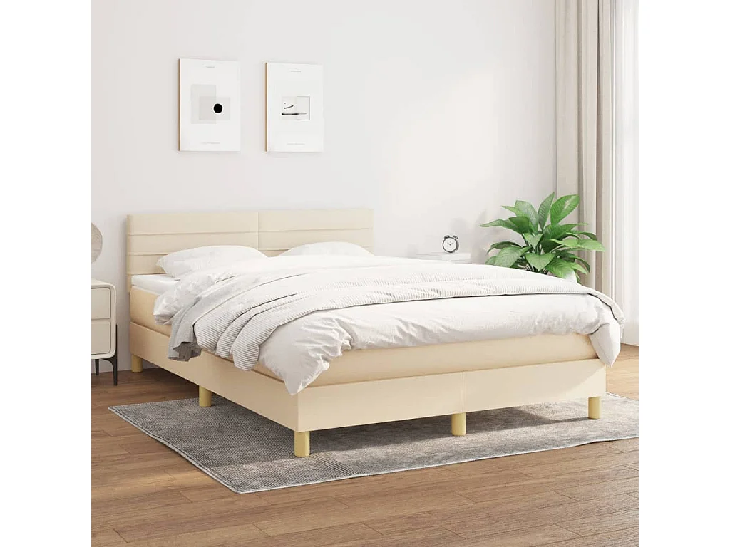Lit à sommier tapissier avec matelas Crème 140x190 cm Tissu
