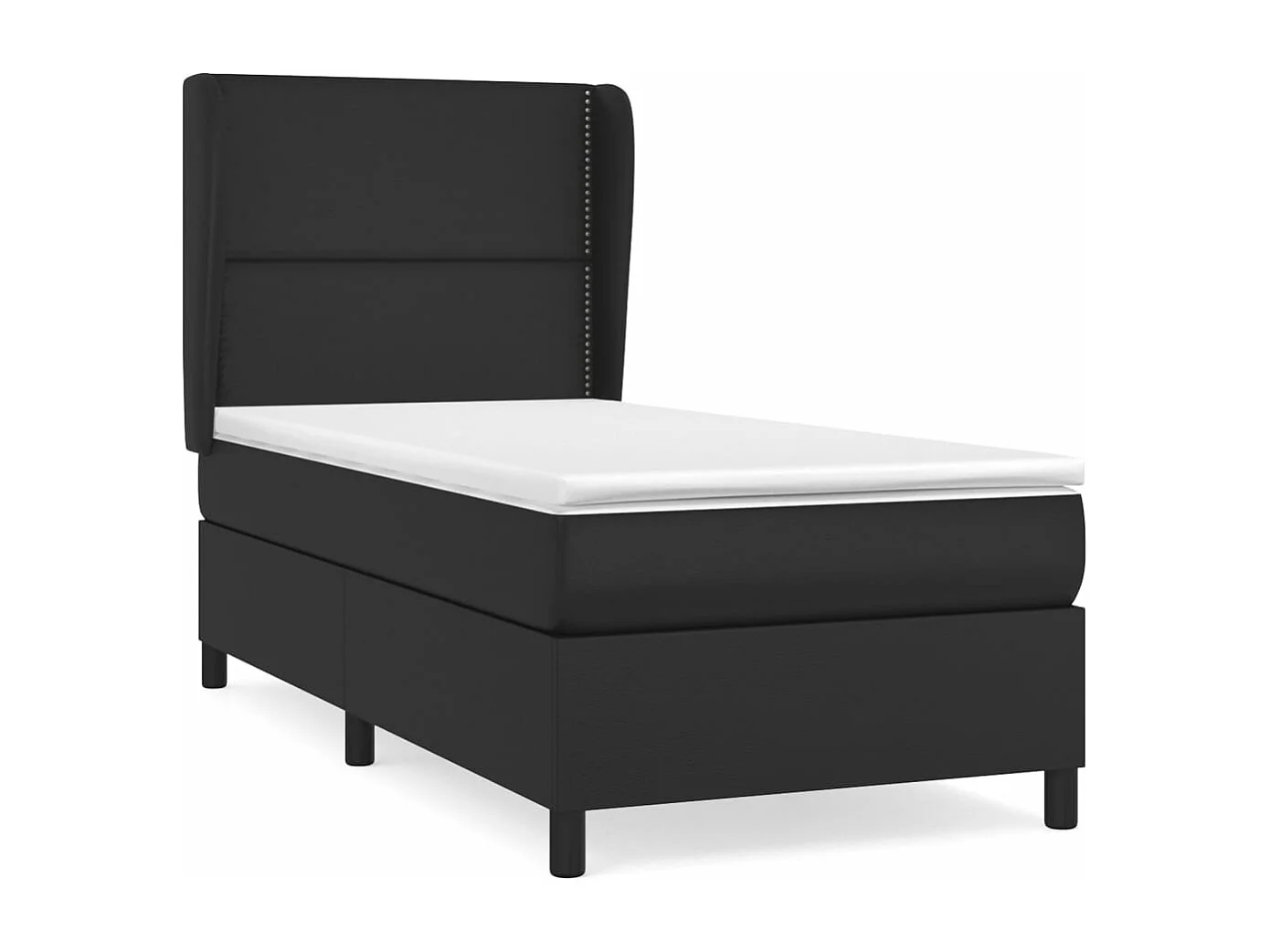 Cama box spring con colchón cuero sintético negro 90x190 cm