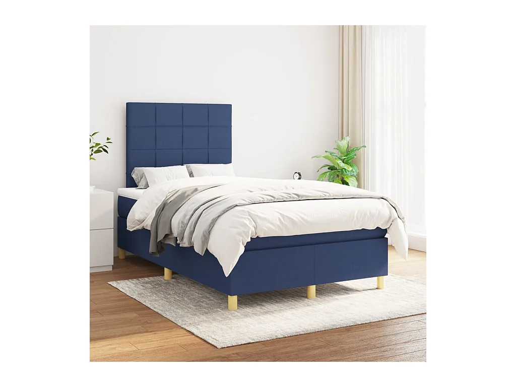 Cama box spring con colchón tela azul 120x200 cm