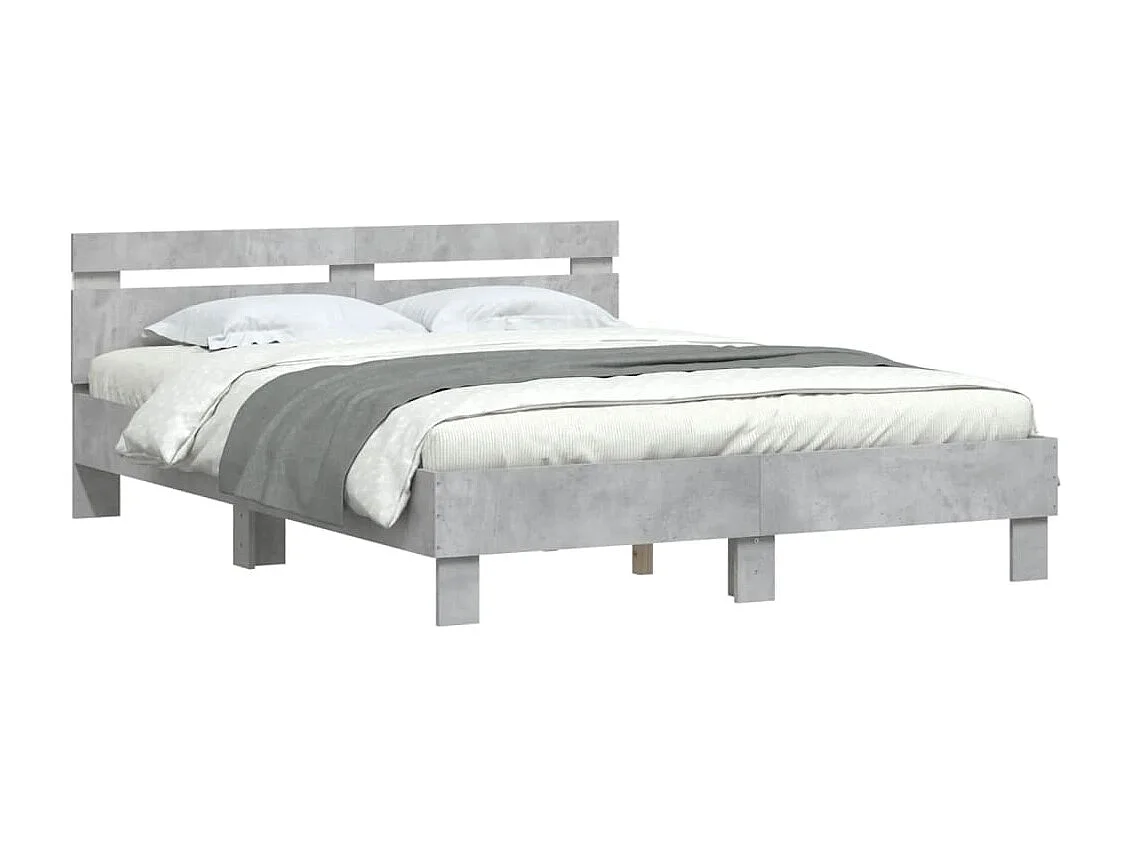 Estructura de cama cabecero y luces LED gris hormigón 140x200cm
