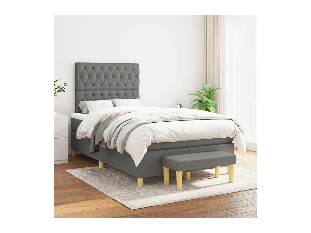 Cama box spring con colchón tela gris oscuro 120x200 cm