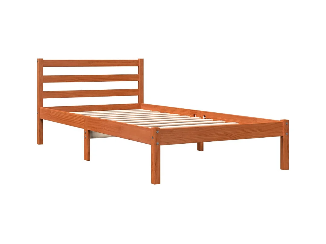 Estructura de cama madera maciza de pino marrón cera 90x190 cm