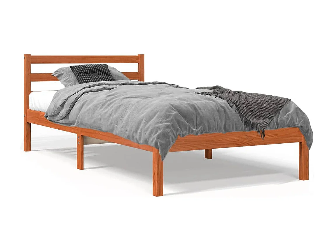 Estructura de cama madera maciza de pino marrón cera 90x190 cm