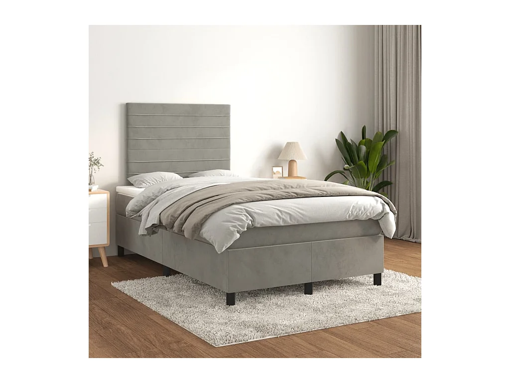 Cama box spring con colchón terciopelo gris claro 120x200 cm
