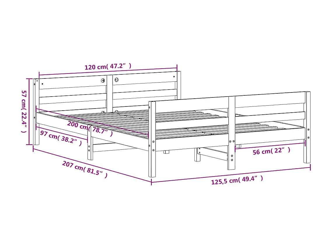 Estrutura de cama com cabeceira 120x200 cm pinho maciço