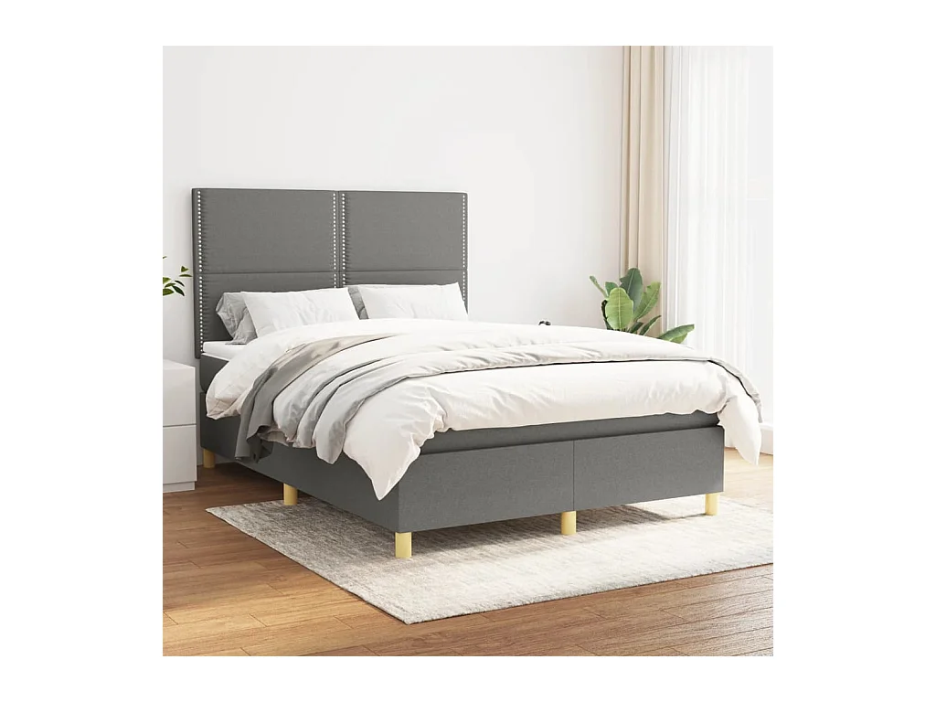 Lit à sommier tapissier avec matelas Gris foncé 140x200cm Tissu
