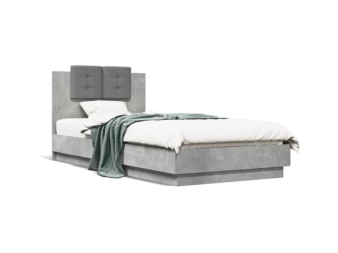 Bedframe met hoofdbord en LED-verlichting betongrijs 100x200 cm