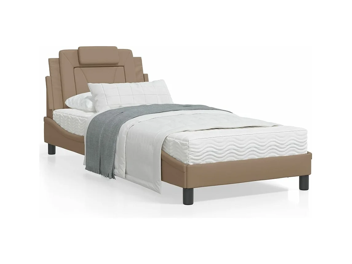 Estructura de cama con LED cuero sintético capuchino 80x200 cm