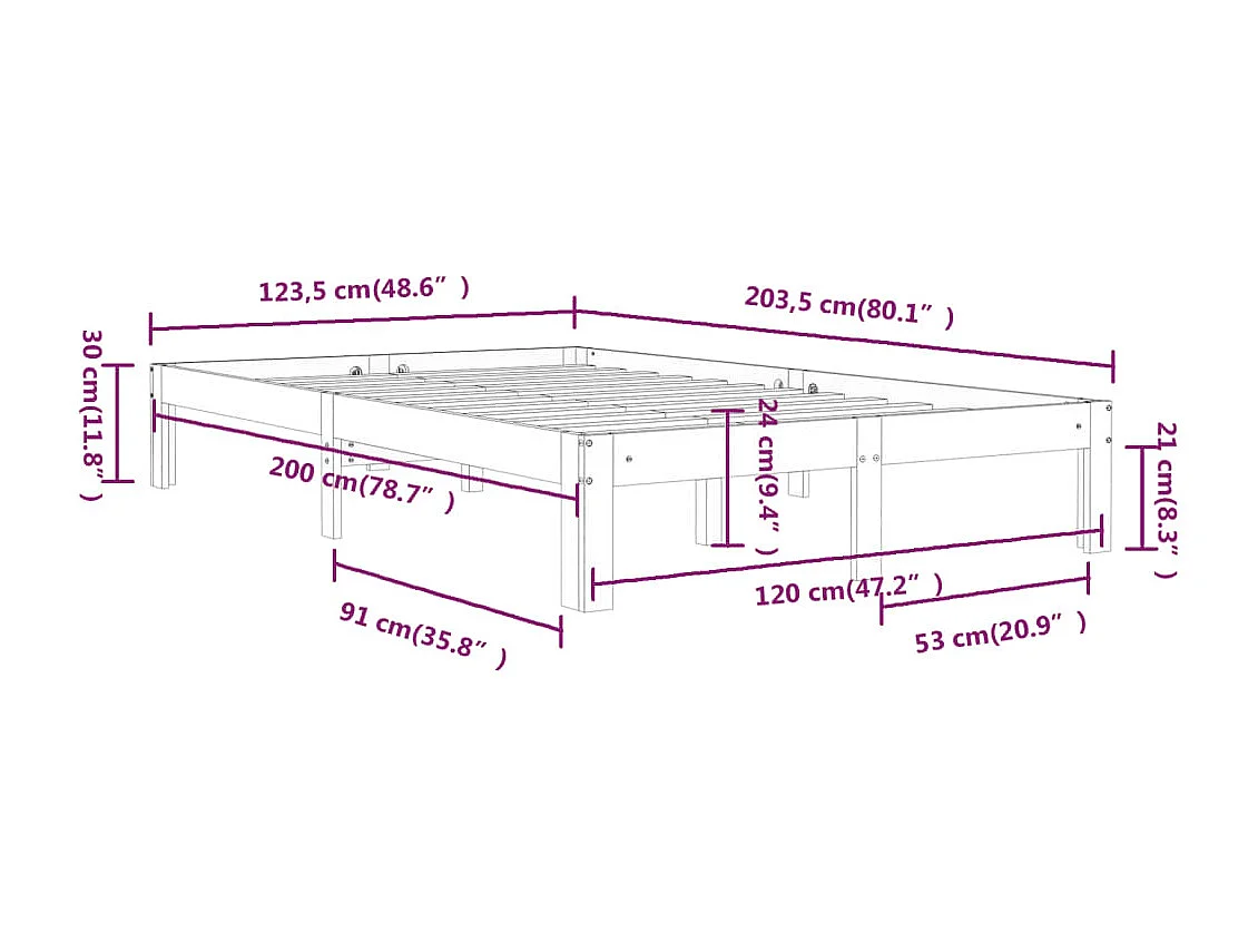 Estrutura de cama 120x200 cm pinho maciço