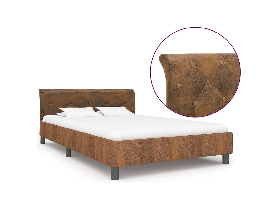 Estructura de cama de piel de ante artificial marrón 120x200 cm