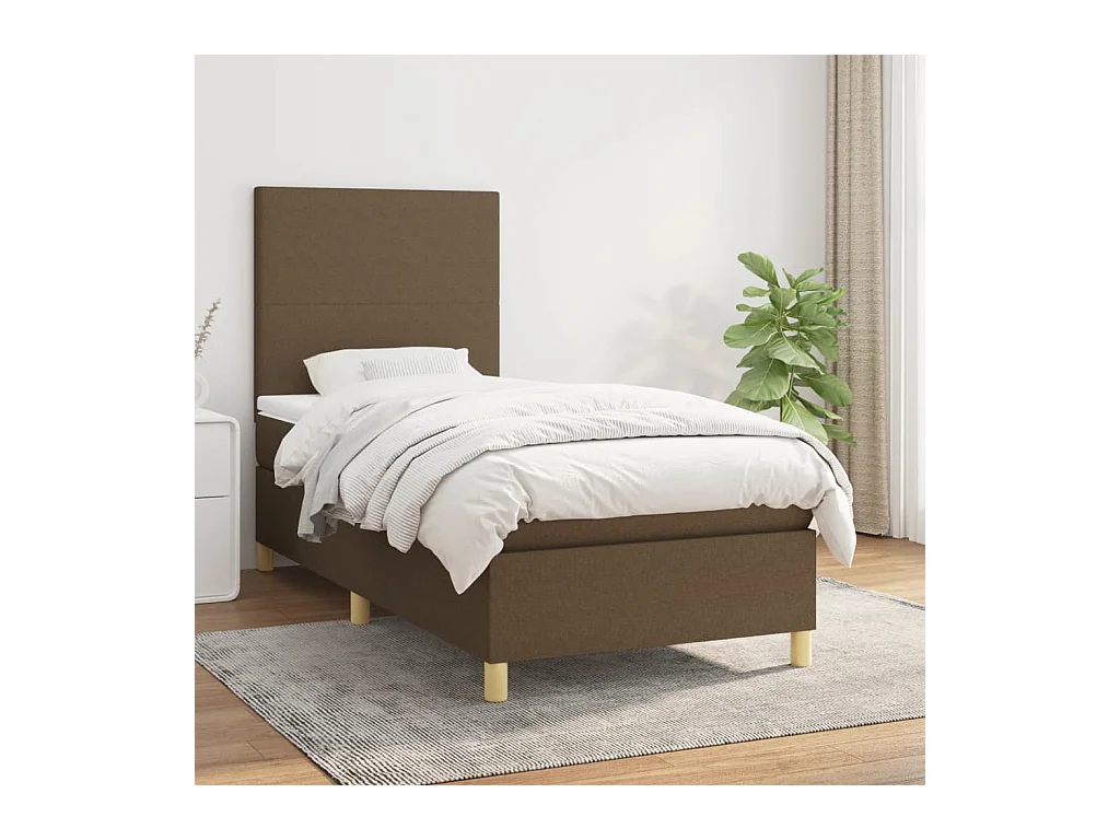 Cama box spring con colchón tela marrón oscuro 90x190 cm