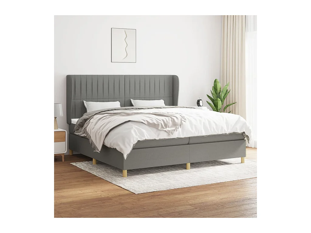 Lit à sommier tapissier avec matelas Gris foncé 200x200cm Tissu