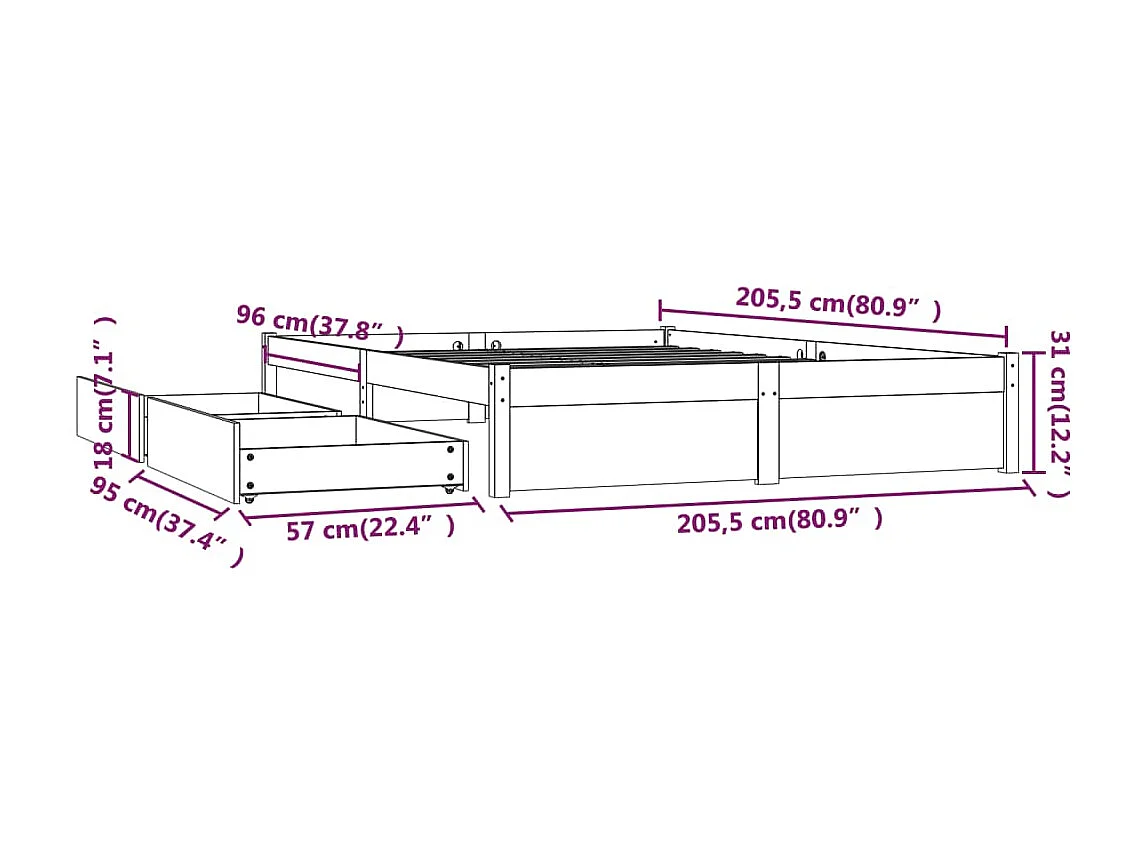 Estructura de cama con cajones blanco 200x200 cm
