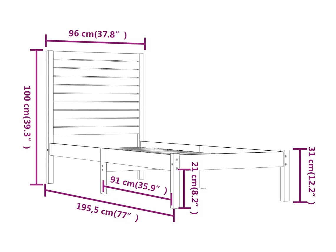 Cadre de lit Blanc Bois massif 90x190 cm Simple