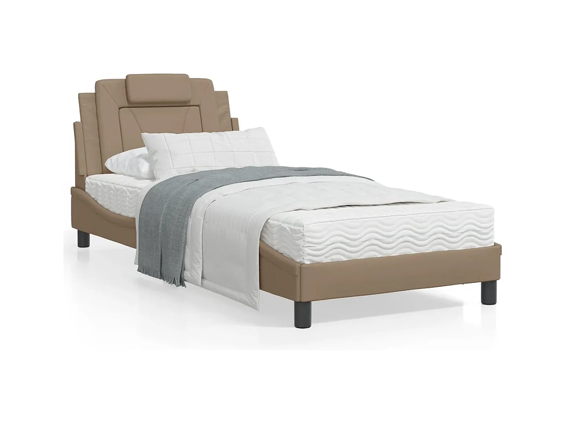 Estructura de cama cabecero cuero sintético capuchino 80x200cm