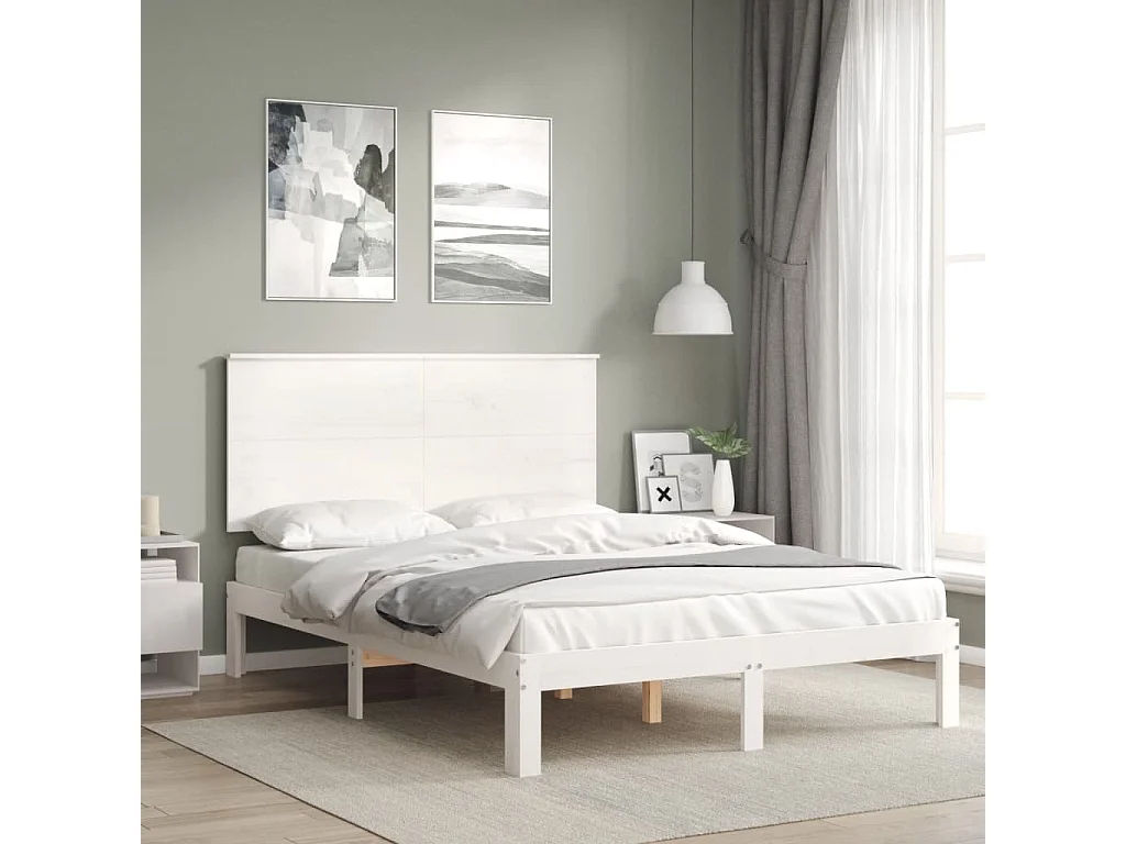 Estructura de cama con cabecero madera maciza blanco 140x190 cm