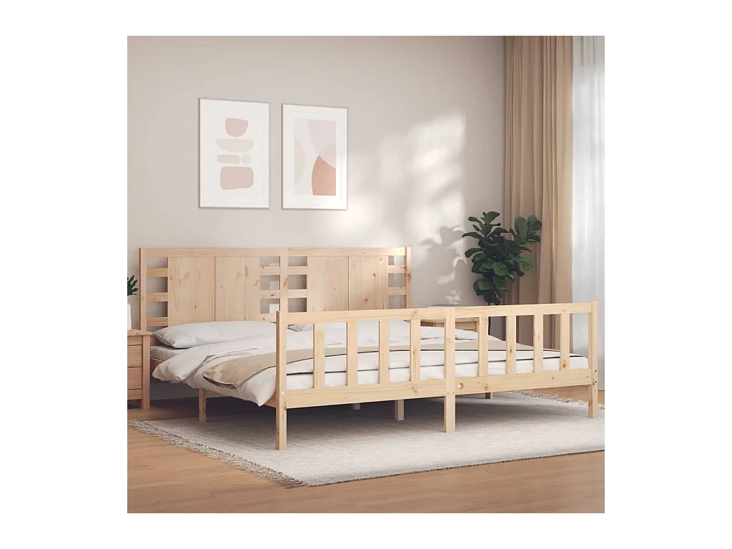 Estructura de cama con cabecero madera maciza 200x200 cm