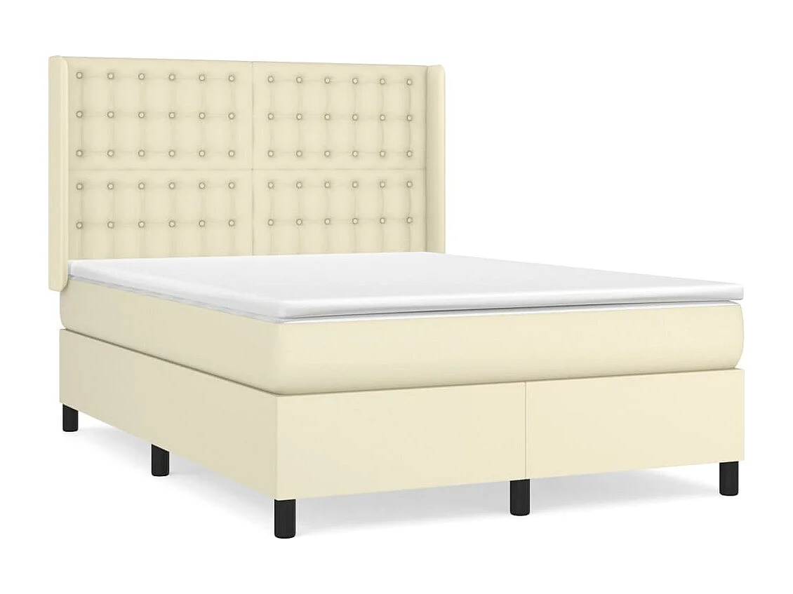 Cama box spring con colchón cuero sintético crema 140x200cm