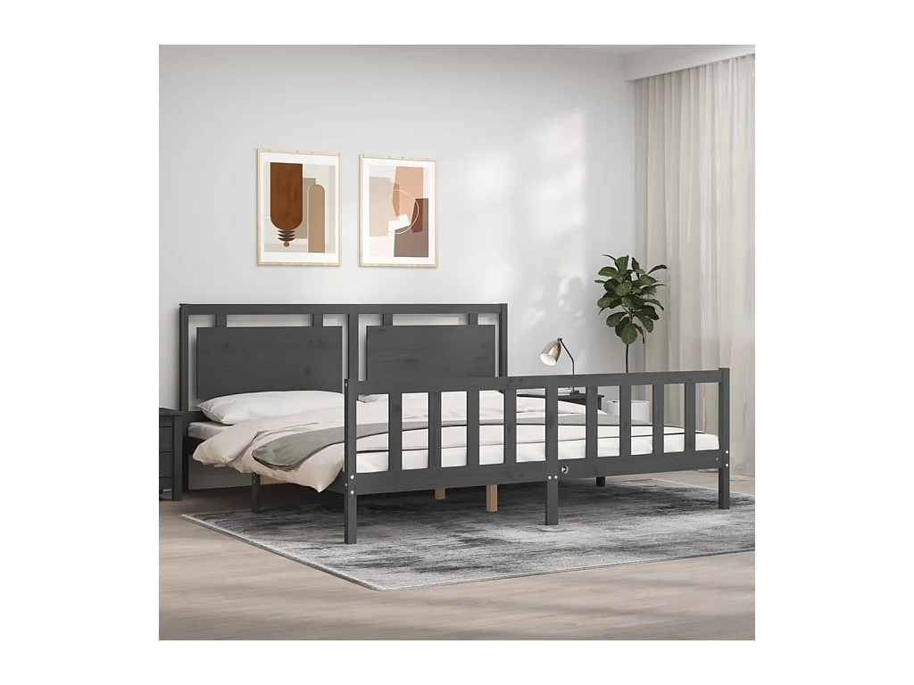 Estrutura de cama com cabeceira 200x200 cm madeira maciça cinza