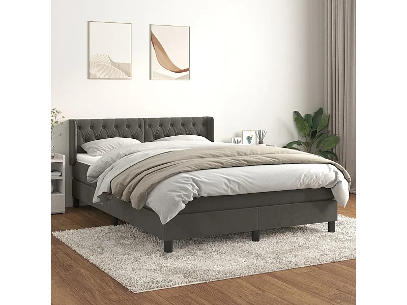Lit à sommier tapissier et matelas Gris foncé 140x200cm Velours