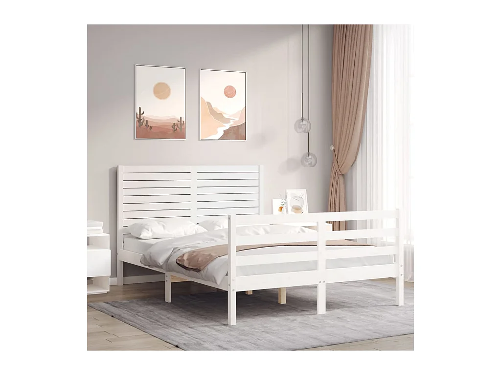 Estructura cama de matrimonio con cabecero madera maciza blanco