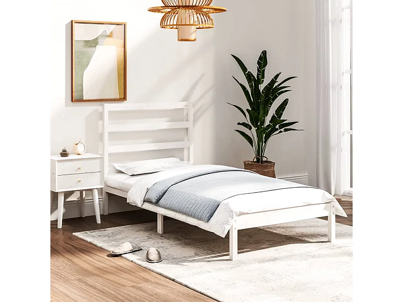 Cadre de lit Blanc Bois massif 90x190 cm Simple