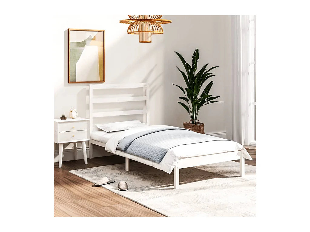 Estrutura cama de solteiro 90x190 cm madeira maciça branco