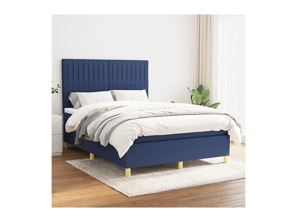 Boxspring met matras stof blauw 140x190 cm