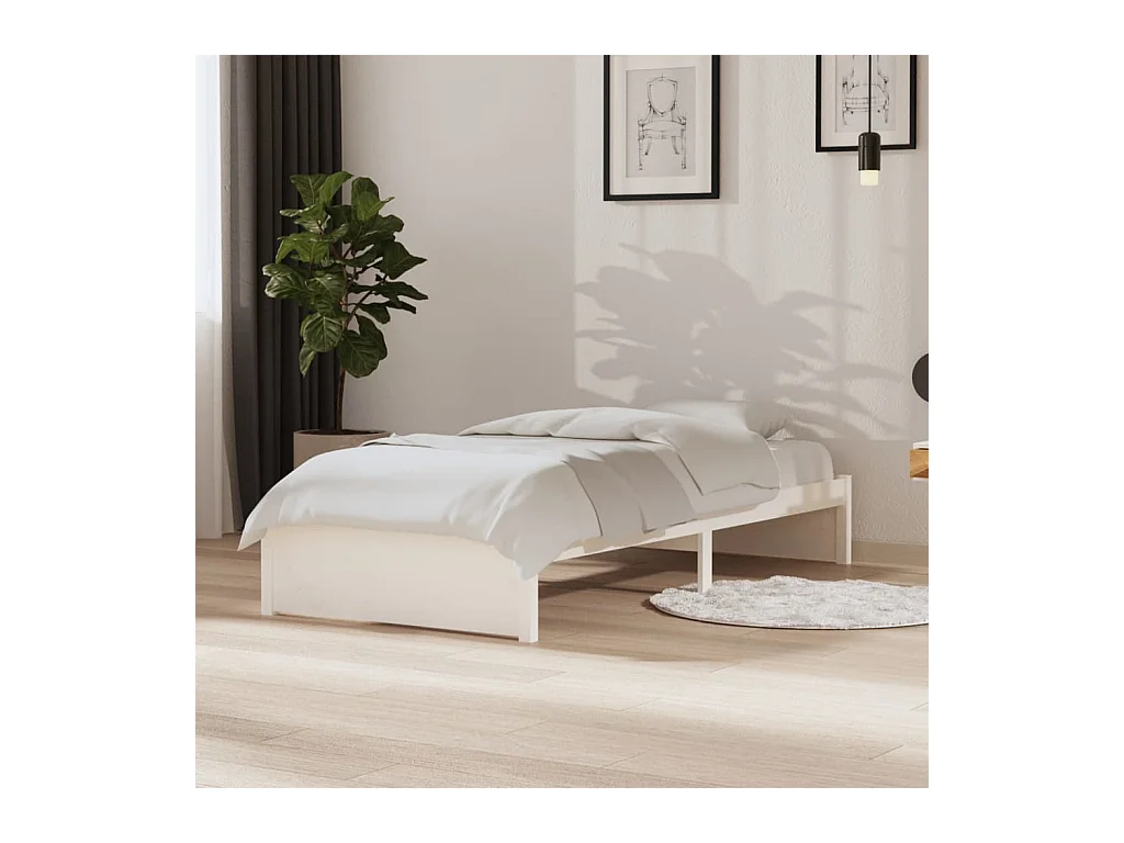 Estructura de cama individual madera maciza blanca 90x190 cm
