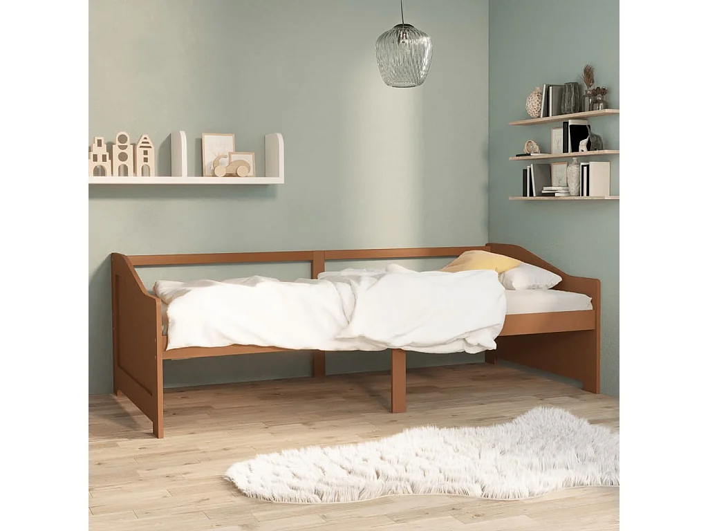 Sofá-cama de 3 lugares 90x200 cm pinho maciço castanho mel